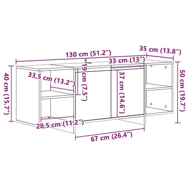 vidaXL TV-benk artisan eik 130x35x50 cm konstruert tre