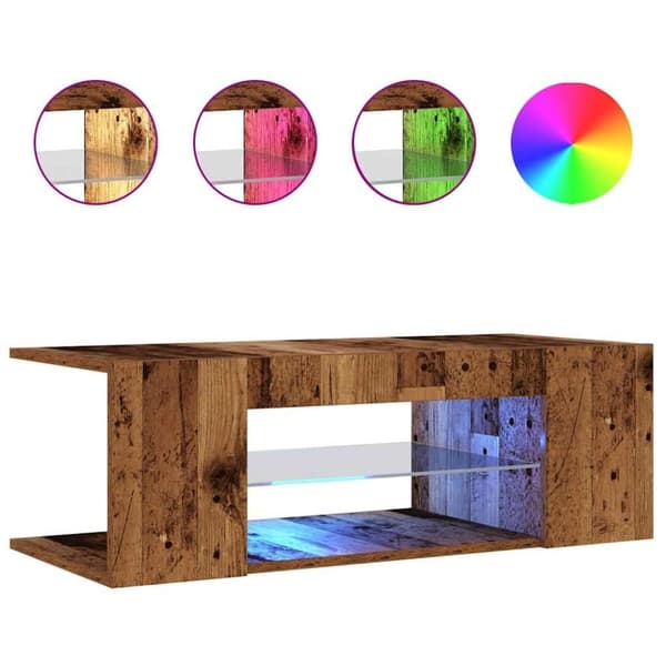 vidaXL TV-bänk med LED-lampor åldrat trä 90x39x30 cm konstruerat trä