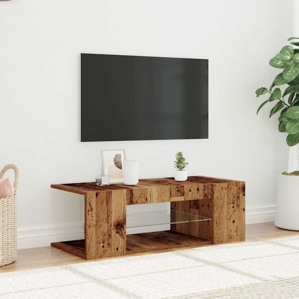 vidaXL TV-bänk med LED-lampor åldrat trä 90x39x30 cm konstruerat trä