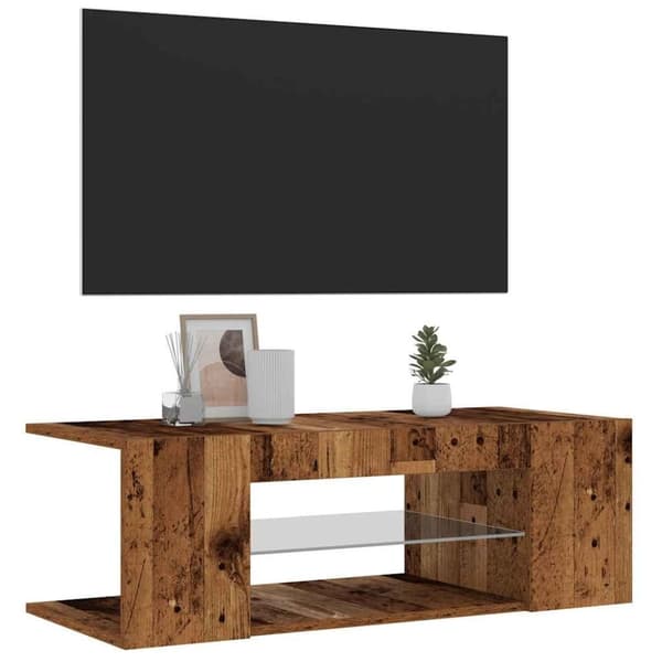 vidaXL TV-bänk med LED-lampor åldrat trä 90x39x30 cm konstruerat trä