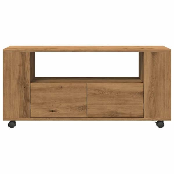 vidaXL TV-benk med hjul artisan eik 102x34,5x43 cm konstruert tre
