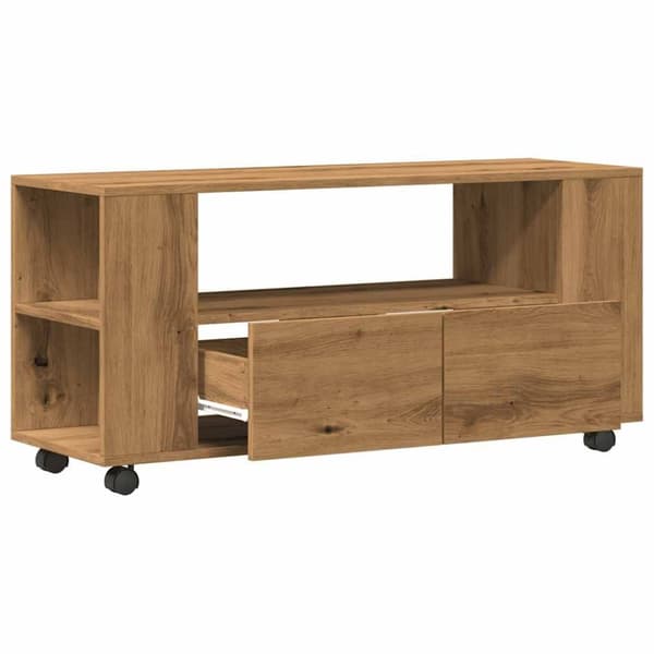 vidaXL TV-benk med hjul artisan eik 102x34,5x43 cm konstruert tre