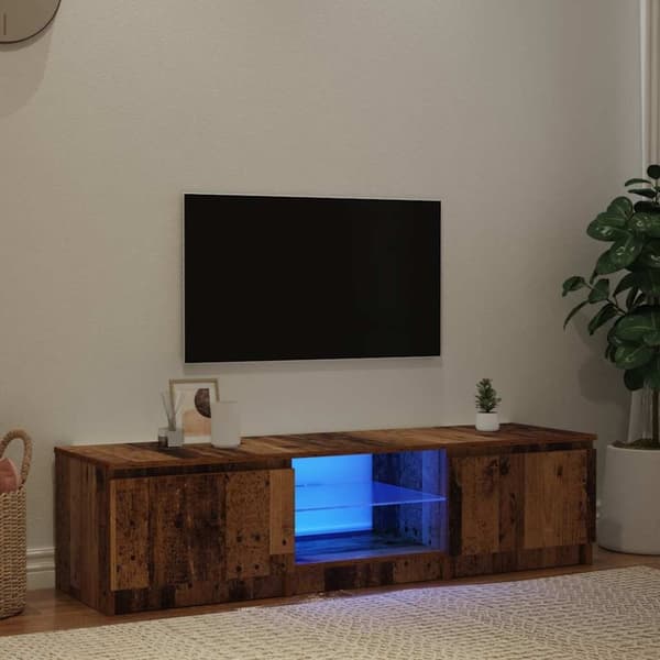 vidaXL TV-bänk med LED-lampor åldrat trä 140x40x35,5cm konstruerat trä