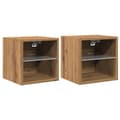 Miniatyrbilde 3 av 11: vidaXL Vegghengt TV-benk med LED 2 stk artisan eik 30x28,5x30 cm