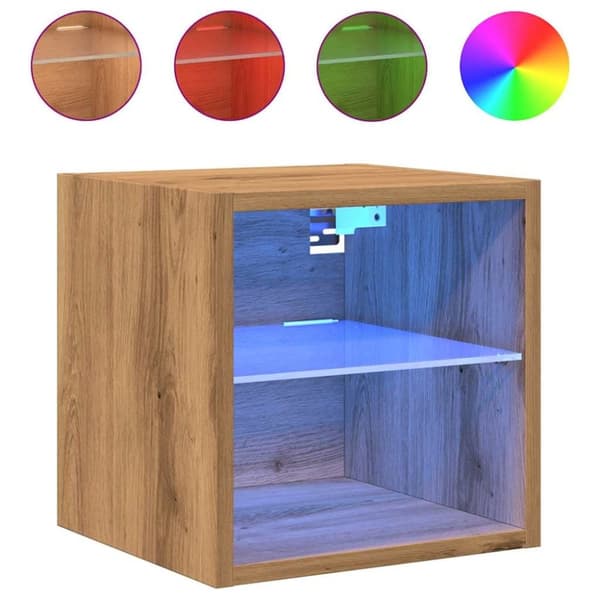 vidaXL Vegghengt TV-benk med LED 2 stk artisan eik 30x28,5x30 cm