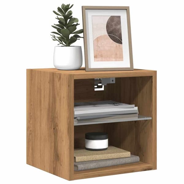 vidaXL Vegghengt TV-benk med LED 2 stk artisan eik 30x28,5x30 cm