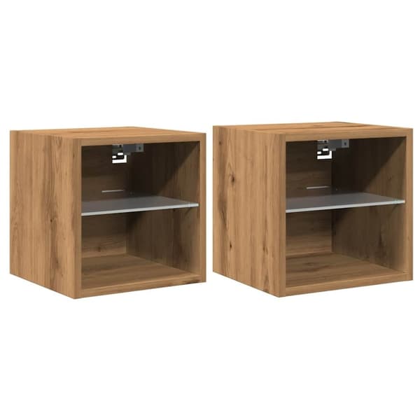 vidaXL Väggmonterad tv-bänk LED 2 st artisan ek 30x28,5x30 cm