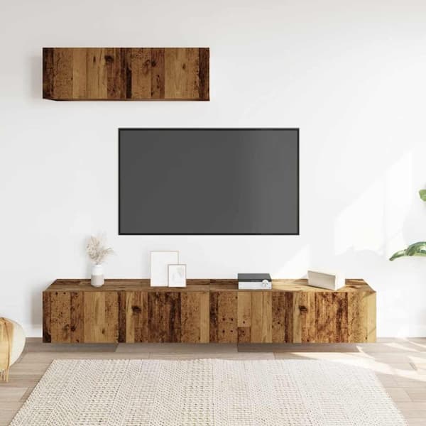 vidaXL Vegghengt TV-benker 3stk gammelt tre 100x30x30cm konstruert tre