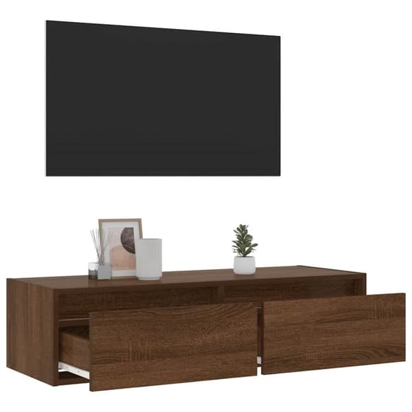vidaXL TV-benk med LED-lys brun eik 100X35,5x25 cm