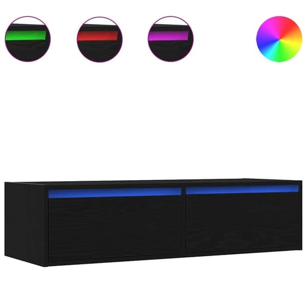 vidaXL TV-benk med LED-lys svart eik 100X35,5x25 cm
