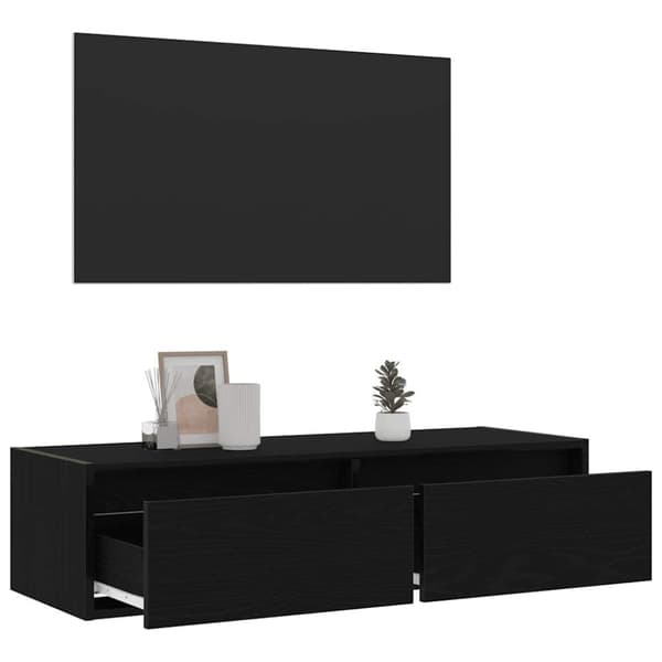 vidaXL TV-benk med LED-lys svart eik 100X35,5x25 cm