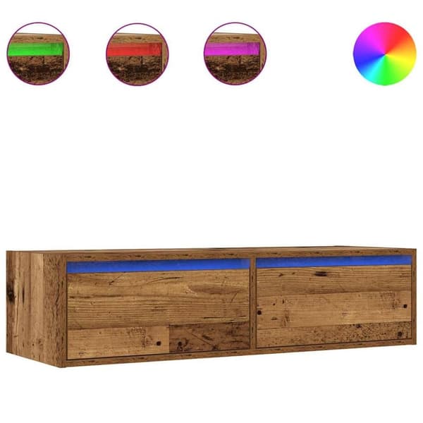 vidaXL TV-benk med LED-lys gammelt tre 100X35,5x25 cm