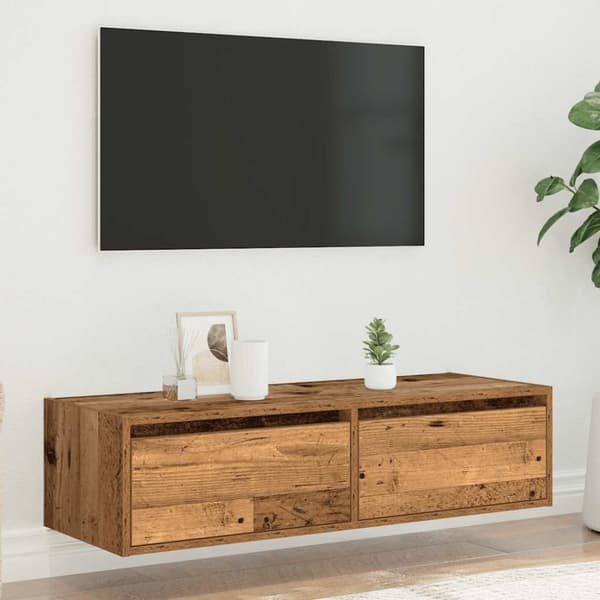 vidaXL TV-benk med LED-lys gammelt tre 100X35,5x25 cm