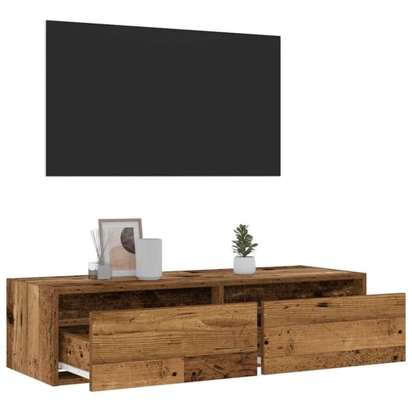 vidaXL TV-benk med LED-lys gammelt tre 100X35,5x25 cm