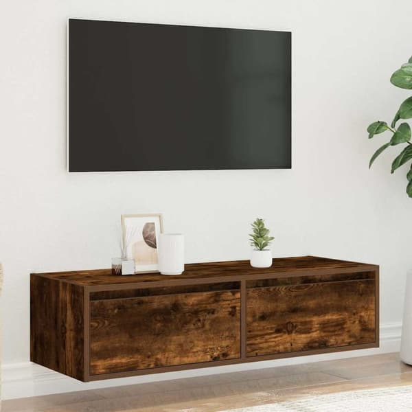 vidaXL Tv-bänk med LED-belysning rökfärgad ek 100X35,5x25 cm