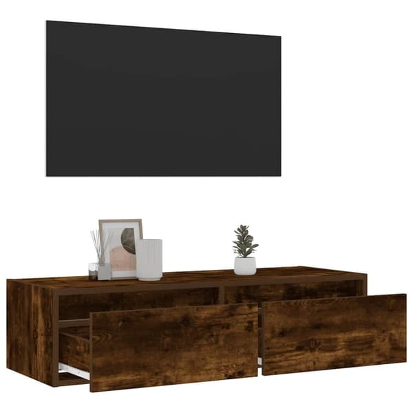 vidaXL Tv-bänk med LED-belysning rökfärgad ek 100X35,5x25 cm