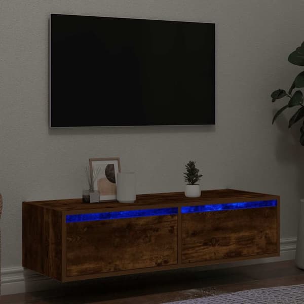 vidaXL Tv-bänk med LED-belysning rökfärgad ek 100X35,5x25 cm