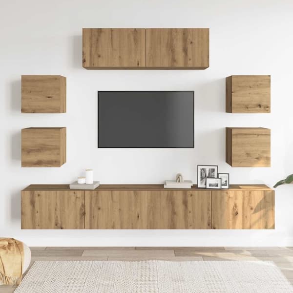 vidaXL TV-skapsett 7 deler veggmontert artisan eik konstruert tre