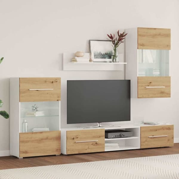 vidaXL 5-osaiset TV-yksiköt LED-valaistuksella Käsityöläinen tammi