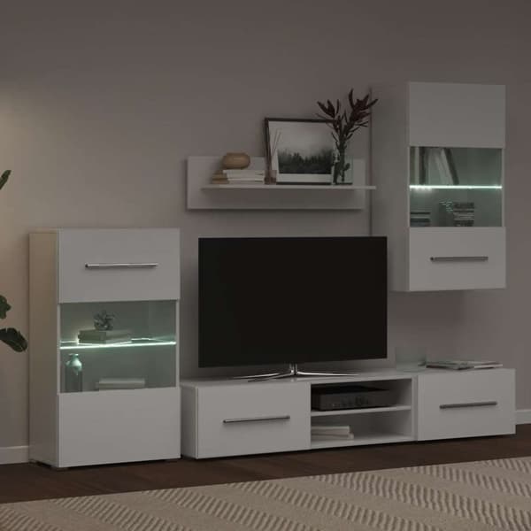 vidaXL TV-skabe i 5 dele med LED-belysning konstrueret træ mat hvid