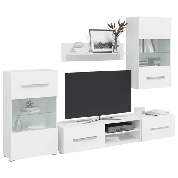 vidaXL TV-skabe i 5 dele med LED-belysning konstrueret træ mat hvid