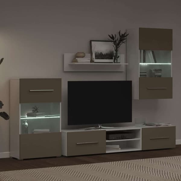 vidaXL 5-osaiset TV-yksiköt LED-valolla kiven harmaa suunniteltu puu