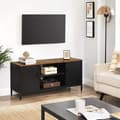 Miniatyrbillede 3 af 3: Sort tv-bord med skab og hylder