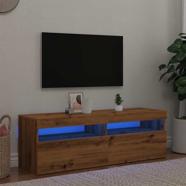 vidaXL tv-bord med LED-lys 120x35x40 cm konstrueret træ kunsteg