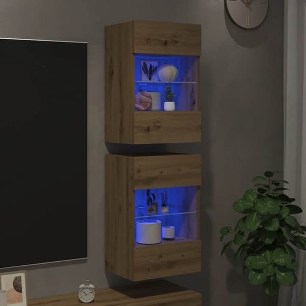 vidaXL TV-seinäkaapit LED-valoilla 2 kpl käsityöläinen tammi