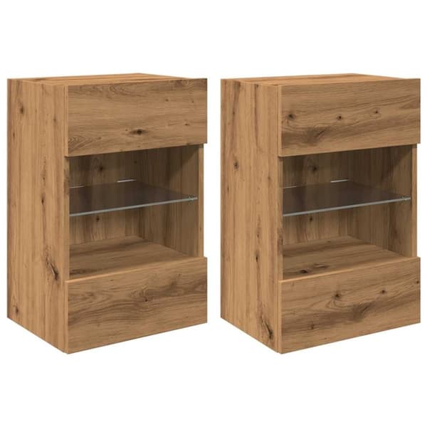 vidaXL væghængte tv-borde 2 stk. med LED-lys 40x30x60,5 cm kunsteg