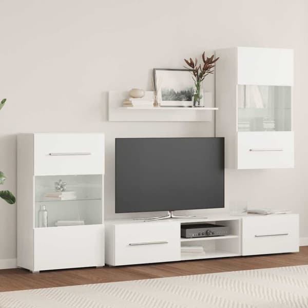 vidaXL TV-möbler 5 delar med LED-belysning matt vit konstruerat trä
