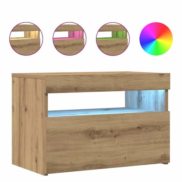 TV-bänk med LED-lampor artisan ek 60x35x40 cm konstruerat trä