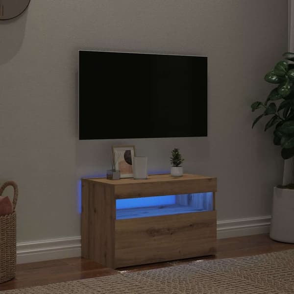 TV-bänk med LED-lampor artisan ek 60x35x40 cm konstruerat trä