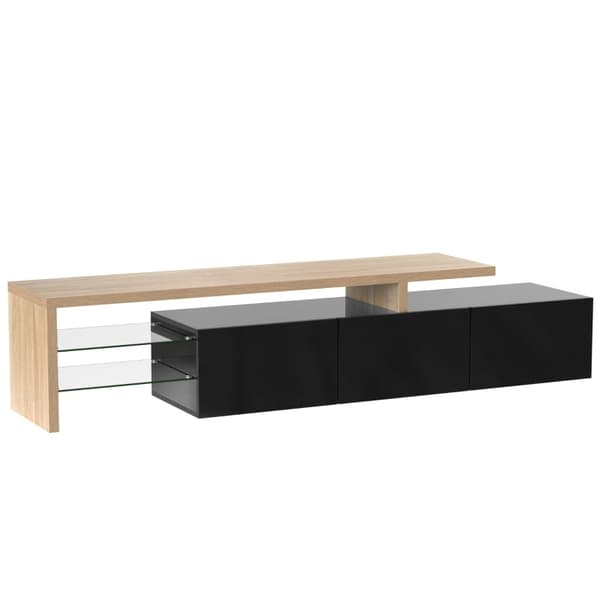 Rootz Elegant TV Kaappi - Kiiltävä musta - Puinen ilme - Lasihyllyt - LED-valaistus - 197,5L x 39L x 42K cm