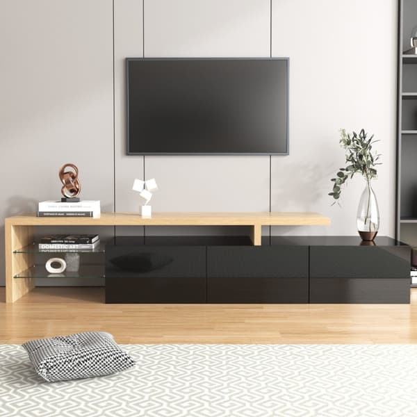 Rootz Elegant TV Kaappi - Kiiltävä musta - Puinen ilme - Lasihyllyt - LED-valaistus - 197,5L x 39L x 42K cm