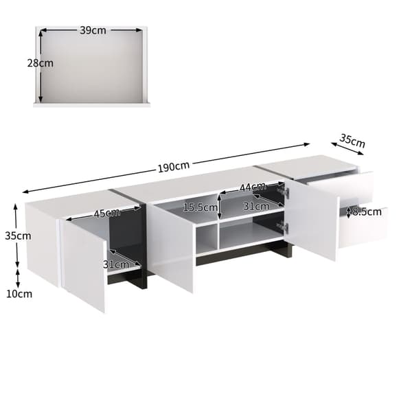 Rootz højglans tv-skab - Mediestativ - Underholdningsenhed - Rigelig opbevaring - 190L x 35W x 45H cm