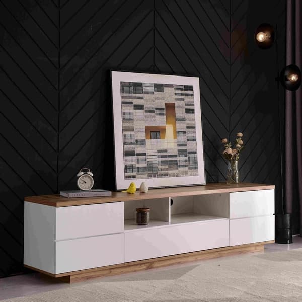 Rootz Modern TV-kaappi - Kiiltävä pinta - Puusyinen muotoilu - Kestävä MDF - 180L x 38W x 46K cm