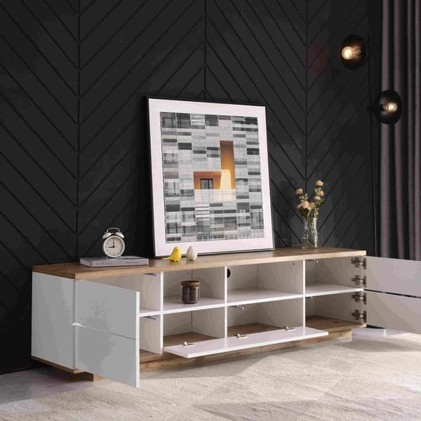 Rootz Modern TV-kaappi - Kiiltävä pinta - Puusyinen muotoilu - Kestävä MDF - 180L x 38W x 46K cm