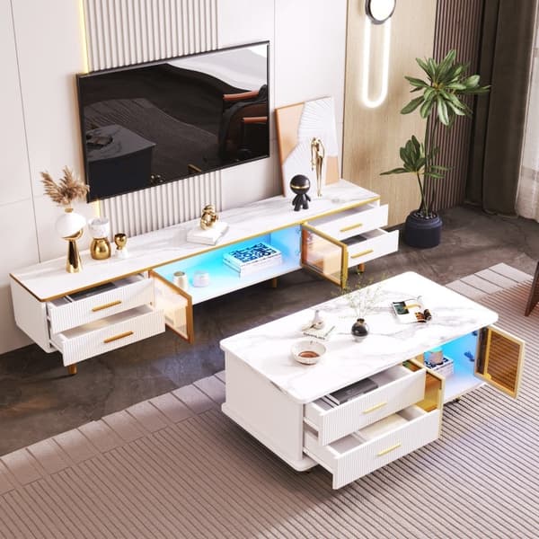 Rootz Marble-Look TV-skab - Mediekonsol - Underholdningsenhed - Rummelig opbevaring - 170L x 37W x 47,5H cm