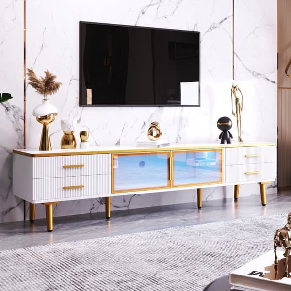 Rootz Marble-Look TV-skab - Mediekonsol - Underholdningsenhed - Rummelig opbevaring - 170L x 37W x 47,5H cm