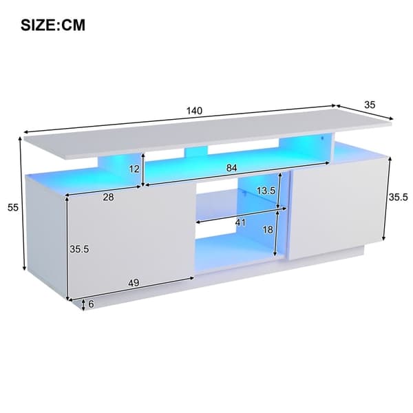 Rootz Modern White TV-skåp - Mediakonsol - Underhållningsenhet - 16-färgs LED-belysning - 140 cm x 35 cm x 61 cm