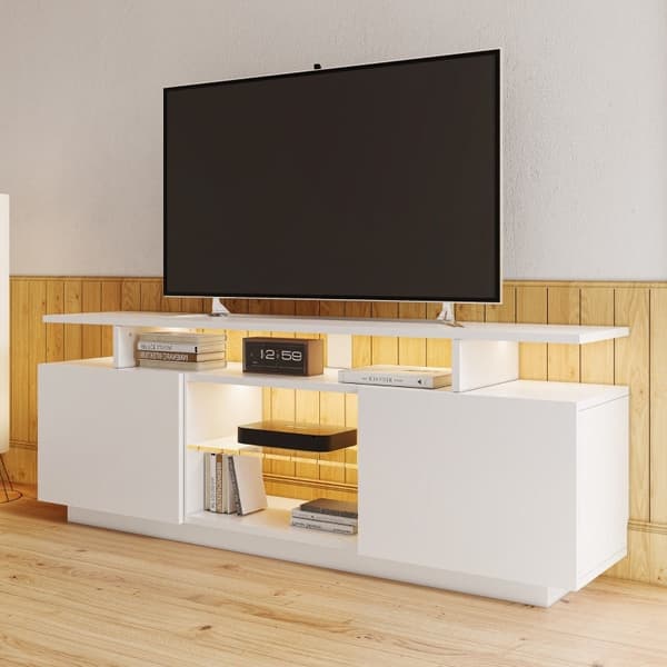 Rootz Modern White TV-skåp - Mediakonsol - Underhållningsenhet - 16-färgs LED-belysning - 140 cm x 35 cm x 61 cm