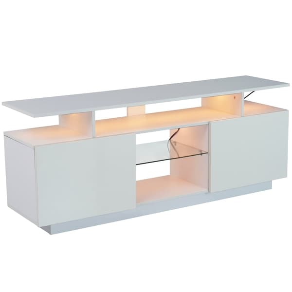 Rootz Modern White TV-skåp - Mediakonsol - Underhållningsenhet - 16-färgs LED-belysning - 140 cm x 35 cm x 61 cm