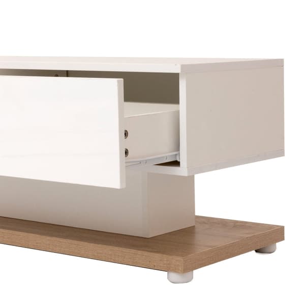 Rootz TV -kaappi - Viihdeteline - Mediakonsoli - Säädettävä LED-valaistus - 170L x 36W x 38H cm - Kiiltävä valkoinen ja puupinta