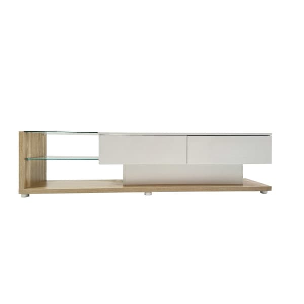 Rootz TV -kaappi - Viihdeteline - Mediakonsoli - Säädettävä LED-valaistus - 170L x 36W x 38H cm - Kiiltävä valkoinen ja puupinta