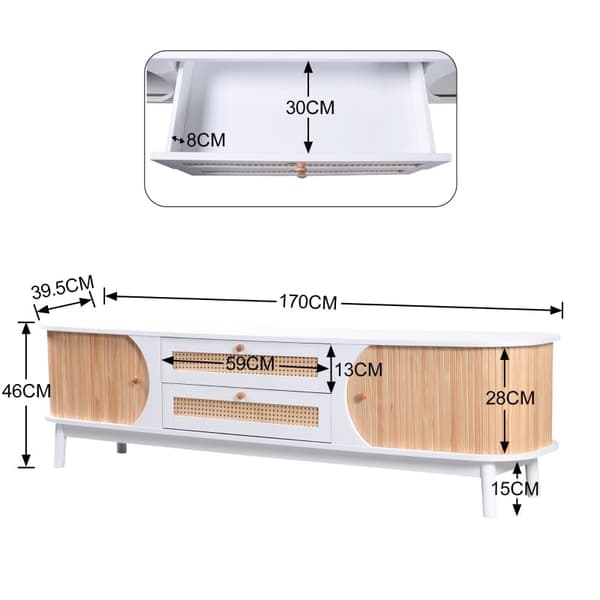 Rootz TV-skåp - Underhållningsenhet - Mediaställ - Snygg förvaring - 170L x 39,5W x 46H cm