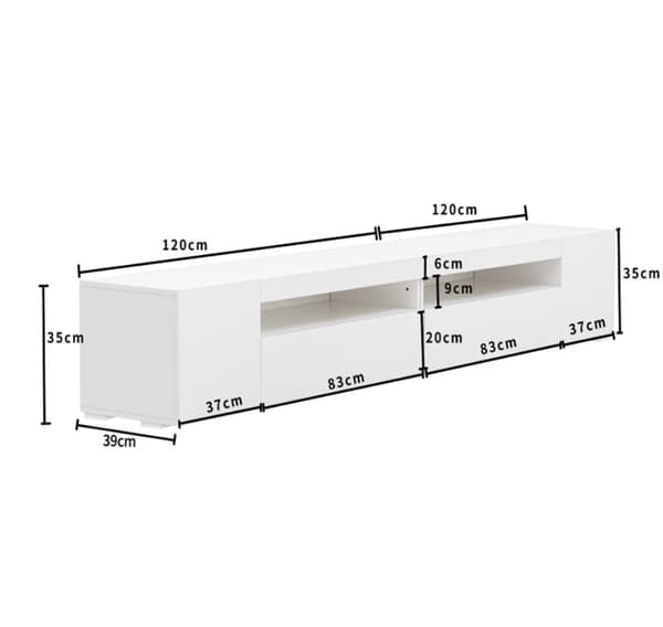 Rootz White Moderni TV-kaappi - Viihdeteline - Mediakonsoli - Runsaasti säilytystilaa - 240L x 39W x 35K cm