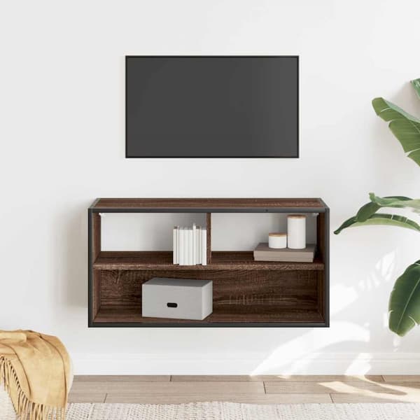 Tv-bänk brun ek 80x31x39,5 cm konstruerat trä och metall