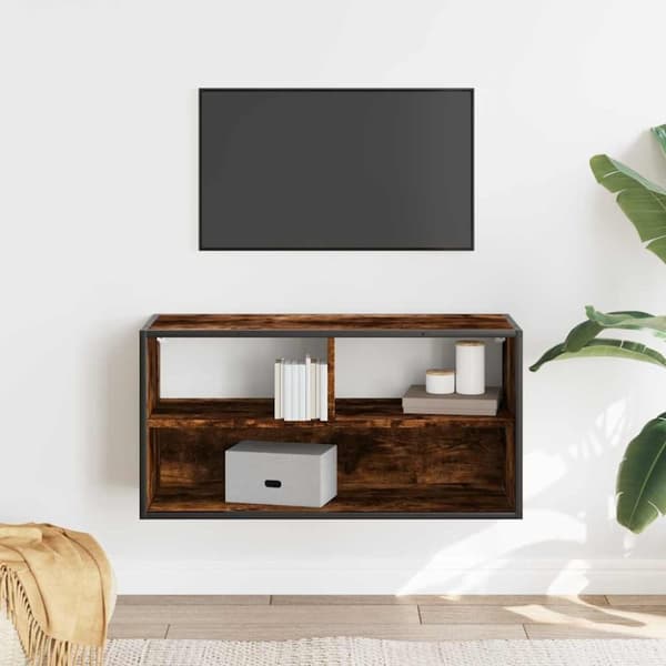 vidaXL Tv-bänk rökfärgad ek 80x31x39,5 cm konstruerat trä och metall