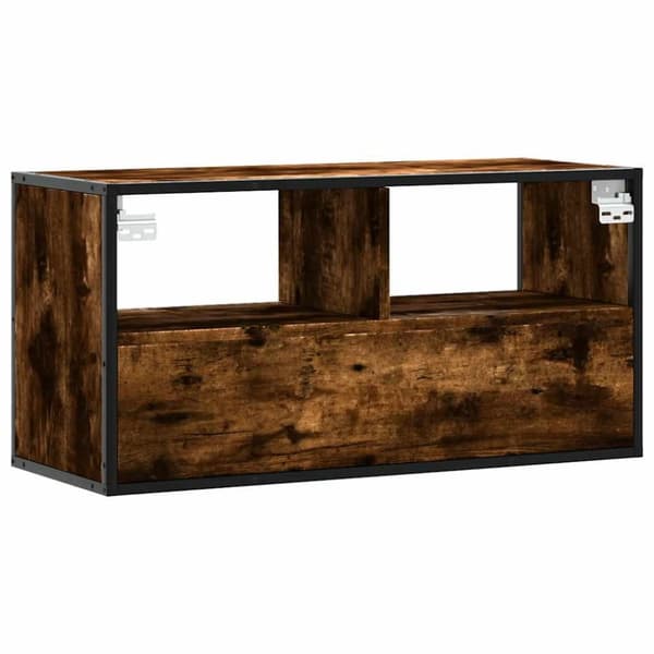 vidaXL Tv-bänk rökfärgad ek 80x31x39,5 cm konstruerat trä och metall